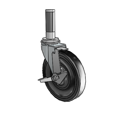 Regent Expanding Adapter Zinc Swivel Caster with 5 x .9375 Black Hard Rubber Wheel and Tread Lock Brake