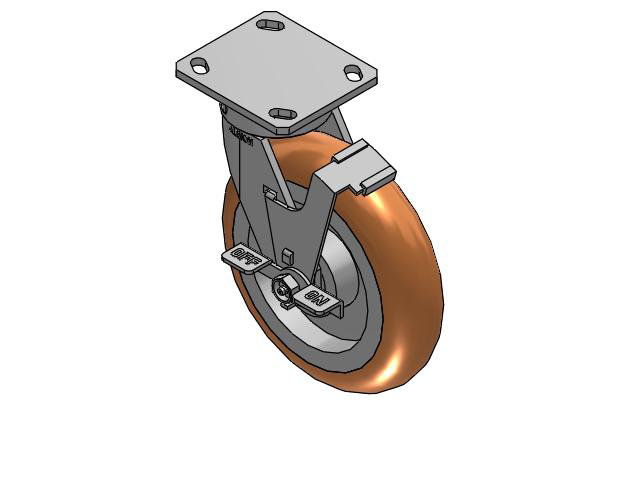 170 Series Top Plate Swivel Caster with 8 x 2 Butterscotch Tread on Aluminum Core PM - Round Polyurethane (Aluminum Core) Wheel and Face Brake
