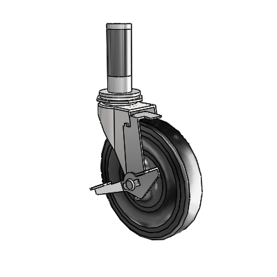 Regent Expanding Adapter Bright Chrome Swivel Caster with 5 x .9375 Black Soft Rubber Wheel and Tread Lock Brake