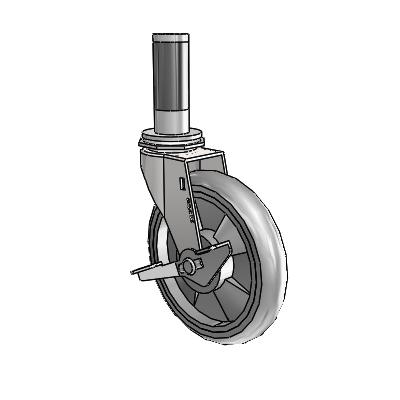 Regent Expanding Adapter Bright Chrome Swivel Caster with 5 x .9375 Grey MonoTech Wheel and Side Brake