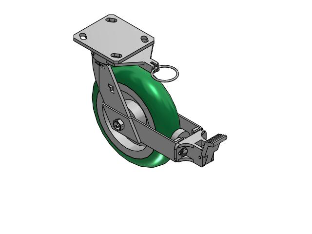 170 Series Top Plate Swivel Caster with 8 x 2 Green Tread on Aluminum Core PM - Round Polyurethane (Aluminum Core) Wheel and Face Brake