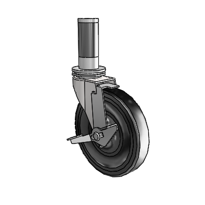 Regent Expanding Adapter Bright Chrome Swivel Caster with 5 x .9375 Black Soft Rubber Wheel and Tread Lock Brake