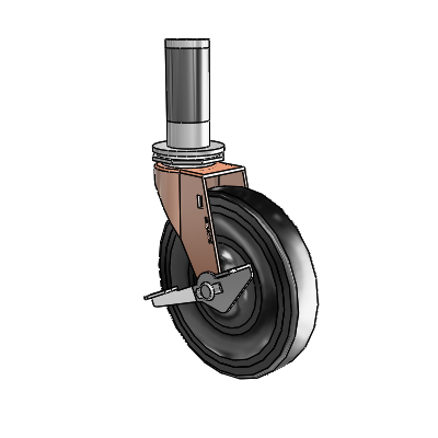 Regent Expanding Adapter Copper Oxide Swivel Caster with 5 x .9375 Black Soft Rubber Wheel and Side Brake