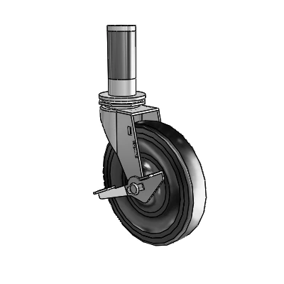 Regent Expanding Adapter Polished Nickel Swivel Caster with 5 x .9375 Black Hard Rubber Wheel and Side Brake