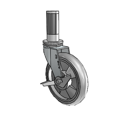 Regent Expanding Adapter Zinc Swivel Caster with 5 x .9375 Grey MonoTech Wheel and Side Brake