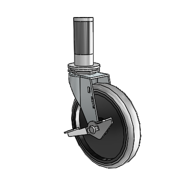 Regent Expanding Adapter Zinc Swivel Caster with 5 x .9375 Grey Thermoplastic Rubber Wheel and Side Brake