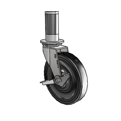 Regent Expanding Adapter Bright Chrome Swivel Caster with 5 x .9375 Black Soft Rubber Wheel and Side Brake