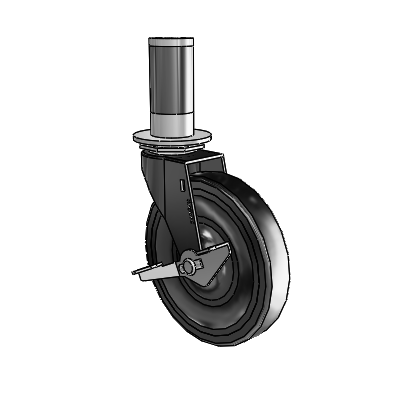Regent Expanding Adapter Black Oxide Swivel Caster with 5 x .9375 Black Soft Rubber Wheel and Side Brake