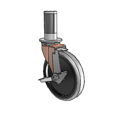 Regent Expanding Adapter Copper Oxide Swivel Caster with 5 x .9375 Grey Thermoplastic Rubber Wheel and Tread Lock Brake
