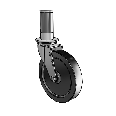 Regent Expanding Adapter Polished Nickel Swivel Caster with 5 x .9375 Black Polyolefin Wheel