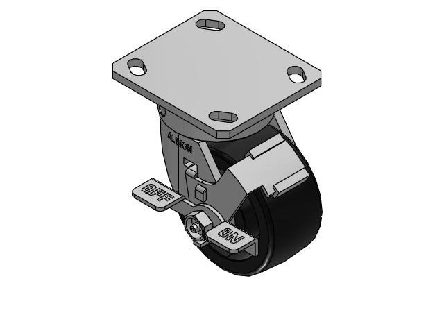 170 Series Top Plate Swivel Caster with 4 x 2 Black Polypropylene RT - Glass-Filled Polypropylene Wheel and Face Brake