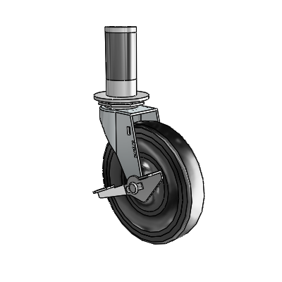 Regent Expanding Adapter Zinc Swivel Caster with 5 x .9375 Black Hard Rubber Wheel and Side Brake