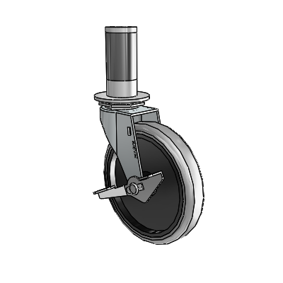 Regent Expanding Adapter Zinc Swivel Caster with 5 x .9375 Grey Thermoplastic Rubber Wheel and Side Brake