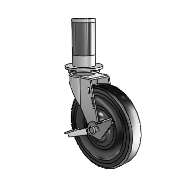 Regent Expanding Adapter Bright Chrome Swivel Caster with 5 x .9375 Black Hard Rubber Wheel and Side Brake