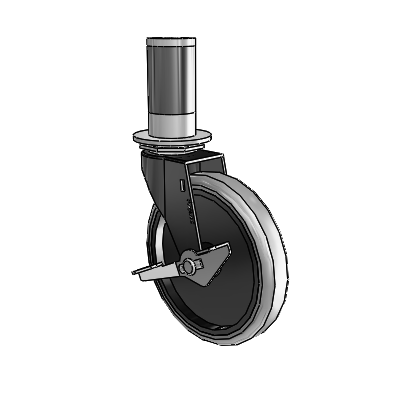 Regent Expanding Adapter Black Oxide Swivel Caster with 5 x .9375 Grey Thermoplastic Rubber Wheel and Side Brake