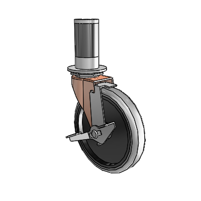 Regent Expanding Adapter Copper Oxide Swivel Caster with 5 x .9375 Grey Thermoplastic Rubber Wheel and Tread Lock Brake