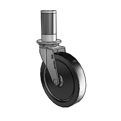 Regent Expanding Adapter Polished Nickel Swivel Caster with 5 x .9375 Black Polyolefin Wheel