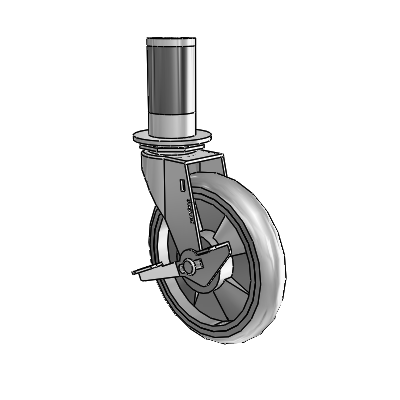 Regent Expanding Adapter Polished Nickel Swivel Caster with 5 x .9375 Grey MonoTech Wheel and Side Brake