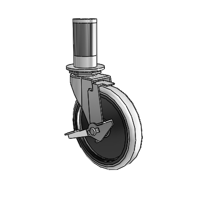Regent Expanding Adapter Polished Nickel Swivel Caster with 5 x .9375 Grey Thermoplastic Urethane Wheel and Tread Lock Brake