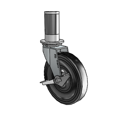 Regent Expanding Adapter Zinc Swivel Caster with 5 x .9375 Black Hard Rubber Wheel and Side Brake