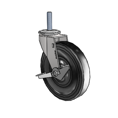 Regent Threaded Stem Bright Chrome Swivel Caster with 5 x .9375 Black Hard Rubber Wheel and Side Brake