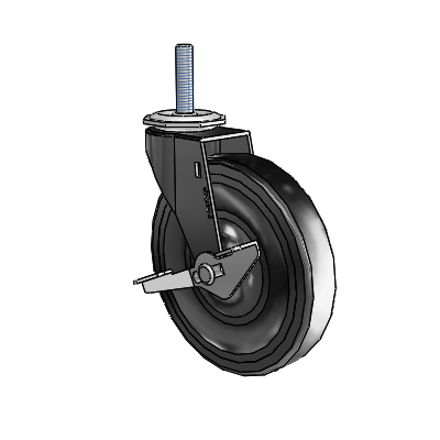 Regent Threaded Stem Black Oxide Swivel Caster with 5 x .9375 Black Hard Rubber Wheel and Side Brake