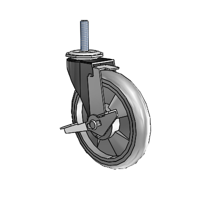 Regent Threaded Stem Black Oxide Swivel Caster with 5 x .9375 Grey MonoTech Wheel and Tread Lock Brake