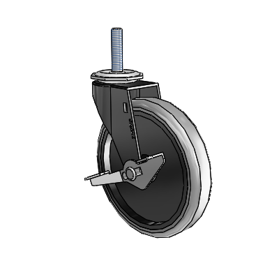 Regent Threaded Stem Black Oxide Swivel Caster with 5 x .9375 Grey Thermoplastic Rubber Wheel and Side Brake