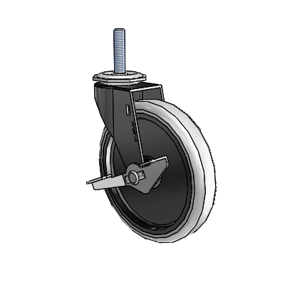 Regent Threaded Stem Black Oxide Swivel Caster with 5 x .9375 Grey Thermoplastic Urethane Wheel and Side Brake