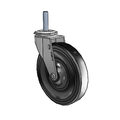 Regent Threaded Stem Polished Nickel Swivel Caster with 5 x .9375 Black Hard Rubber Wheel