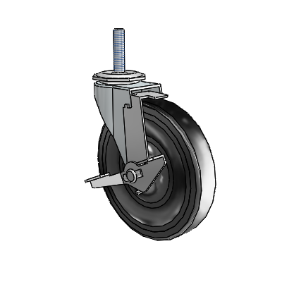 Regent Threaded Stem Zinc Swivel Caster with 5 x .9375 Black Hard Rubber Wheel and Tread Lock Brake