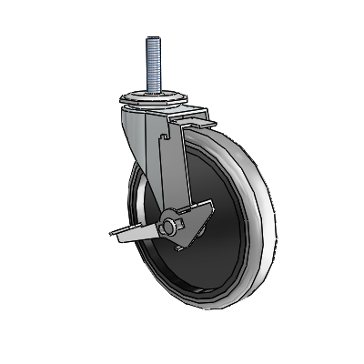 Roulette pivotante Regent à tige filetée en zinc, équipée d'une roue en caoutchouc thermoplastique gris de 5 x 0,9375 et d'un frein à blocage de la roue
