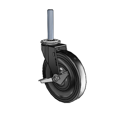 Regent Threaded Stem Black Oxide Swivel Caster with 5 x .9375 Black Hard Rubber Wheel and Side Brake