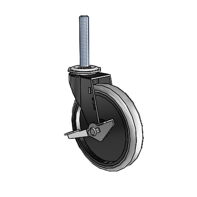 Regent Threaded Stem Black Oxide Swivel Caster with 5 x .9375 Grey Thermoplastic Rubber Wheel and Side Brake