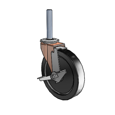 Regent Threaded Stem Copper Oxide Swivel Caster with 5 x .9375 Black Polyolefin Wheel and Tread Lock Brake