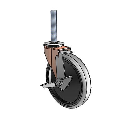 Regent Threaded Stem Copper Oxide Swivel Caster with 5 x .9375 Grey Thermoplastic Rubber Wheel and Tread Lock Brake