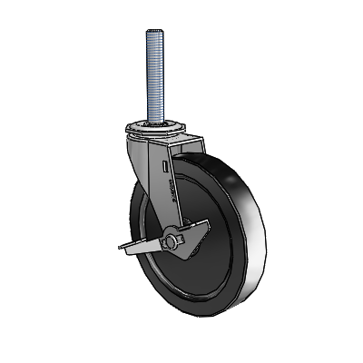 Regent Threaded Stem Polished Nickel Swivel Caster with 5 x .9375 Black Polyolefin Wheel and Side Brake