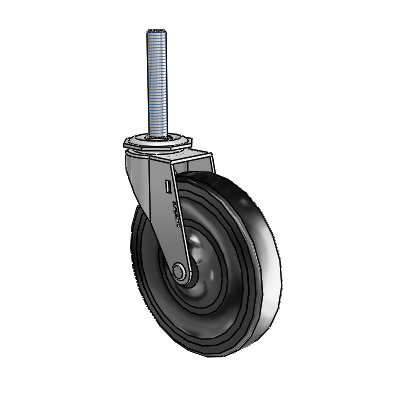 Regent Threaded Stem Polished Nickel Swivel Caster with 5 x .9375 Black Soft Rubber Wheel