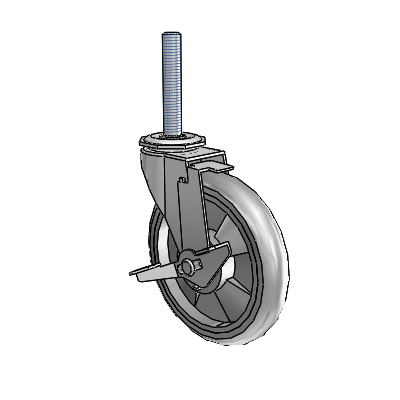 Regent Threaded Stem Polished Nickel Swivel Caster with 5 x .9375 Grey MonoTech Wheel and Tread Lock Brake
