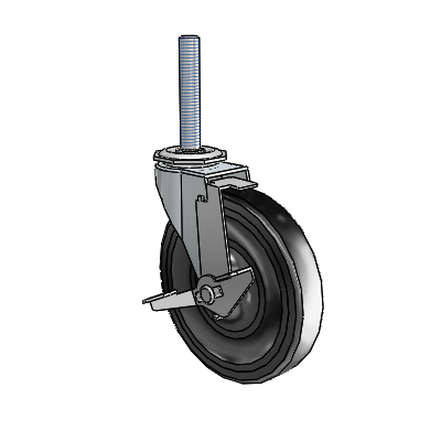 Regent Threaded Stem Zinc Swivel Caster with 5 x .9375 Black Hard Rubber Wheel and Tread Lock Brake