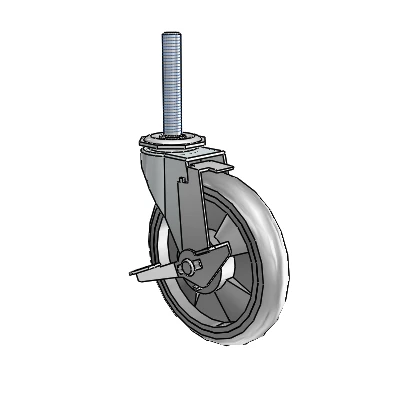 Regent Threaded Stem Zinc Swivel Caster with 5 x .9375 Grey MonoTech Wheel and Tread Lock Brake