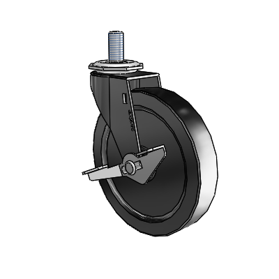 Regent Threaded Stem Black Oxide Swivel Caster with 5 x .9375 Black Polyolefin Wheel and Side Brake