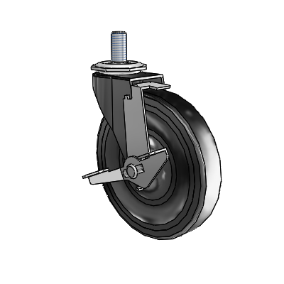 Regent Threaded Stem Black Oxide Swivel Caster with 5 x .9375 Black Soft Rubber Wheel and Tread Lock Brake