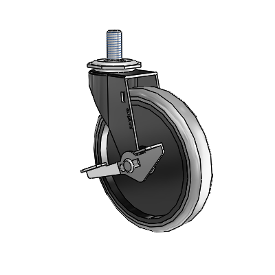 Regent Threaded Stem Black Oxide Swivel Caster with 5 x .9375 Grey Thermoplastic Rubber Wheel and Side Brake