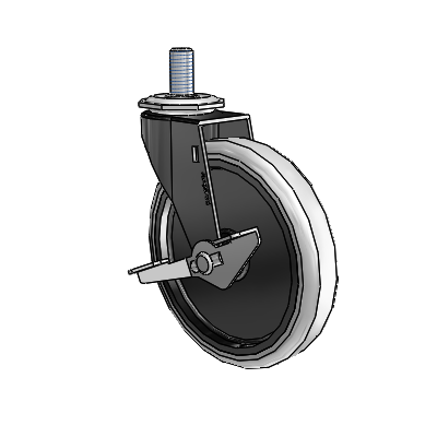 Regent Threaded Stem Black Oxide Swivel Caster with 5 x .9375 Grey Thermoplastic Urethane Wheel and Side Brake
