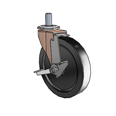 Regent Threaded Stem Copper Oxide Swivel Caster with 5 x .9375 Black Polyolefin Wheel and Tread Lock Brake