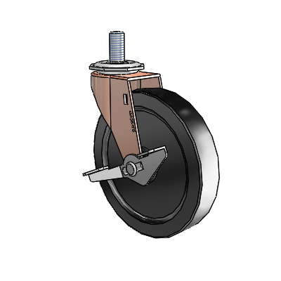 Regent Threaded Stem Copper Oxide Swivel Caster with 5 x .9375 Black Polyolefin Wheel and Side Brake