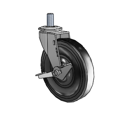 Regent Threaded Stem Polished Nickel Swivel Caster with 5 x .9375 Black Hard Rubber Wheel and Side Brake