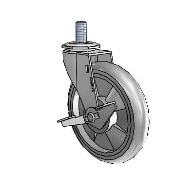 Regent Threaded Stem Polished Nickel Swivel Caster with 5 x .9375 Grey MonoTech Wheel and Side Brake