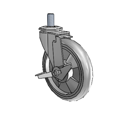 Regent Threaded Stem Polished Nickel Swivel Caster with 5 x .9375 Grey MonoTech Wheel and Tread Lock Brake